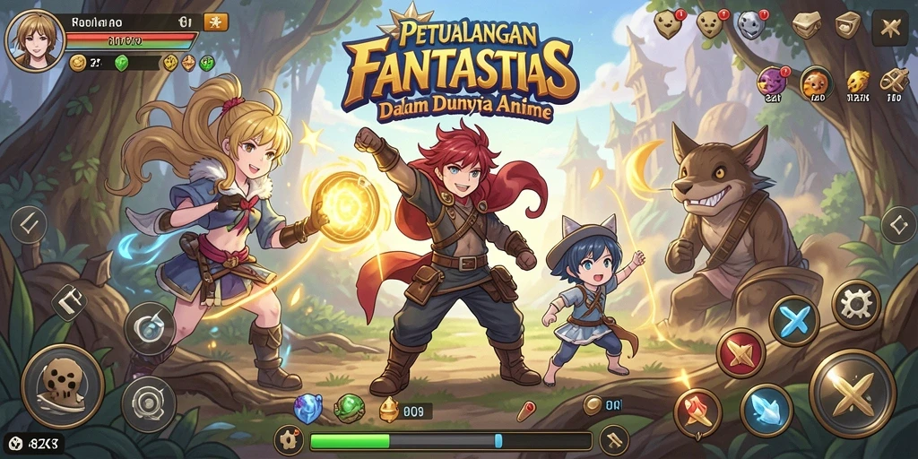 Screenshot menampilkan karakter anime utama dalam pertempuran epik.