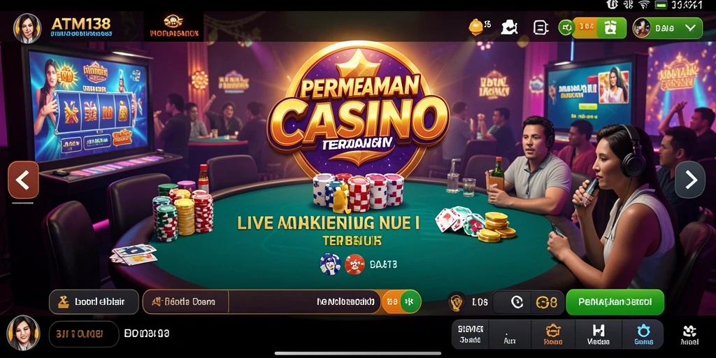 Screenshot gameplay ATM138 menunjukkan dealer profesional dan interaksi real-time.