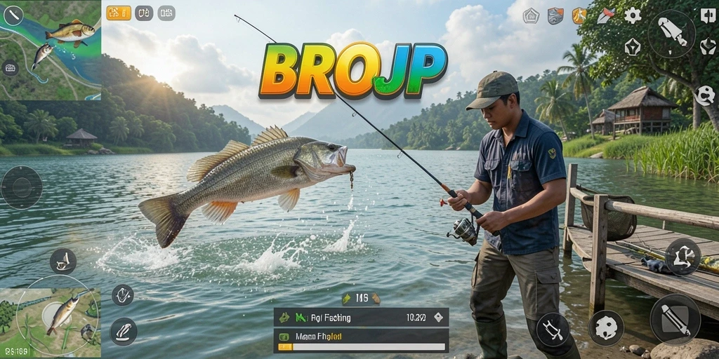 Tampilan gameplay BROJP yang mendebarkan saat memancing.