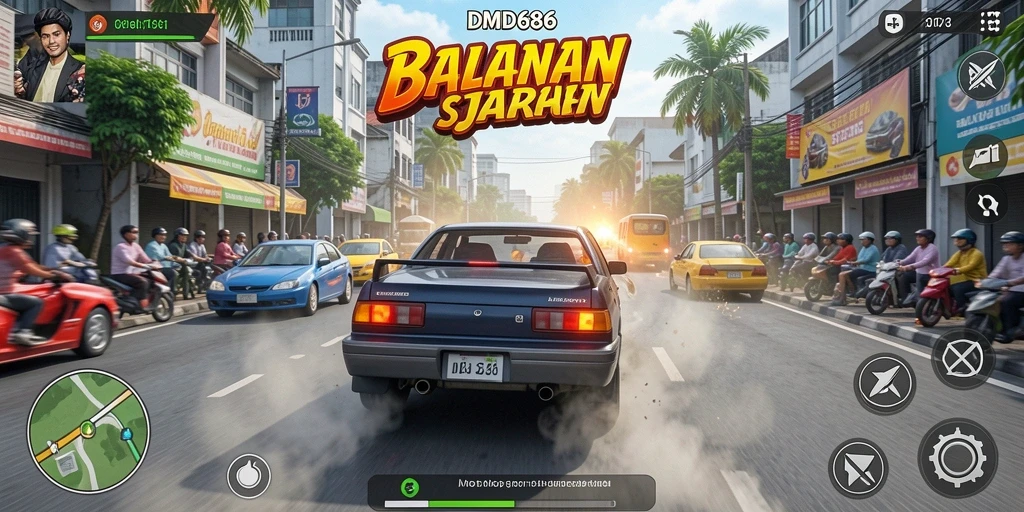 Tampilan gameplay DMD686 dengan aksi balapan yang mendebarkan.