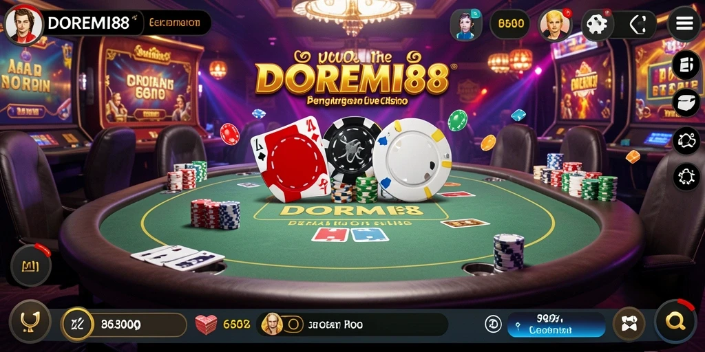 Screenshot DOREMI88 menampilkan dealer langsung dan meja permainan Live Casino.