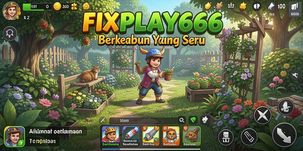 Screenshot FIXPLAY666 menampilkan suasana berkebun yang ceria dan penuh warna.