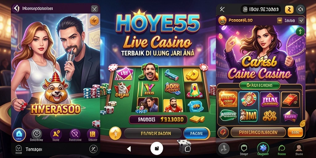 Screenshot gameplay HOYE55 yang menampilkan dealer Live Casino dan interaksi permainan.