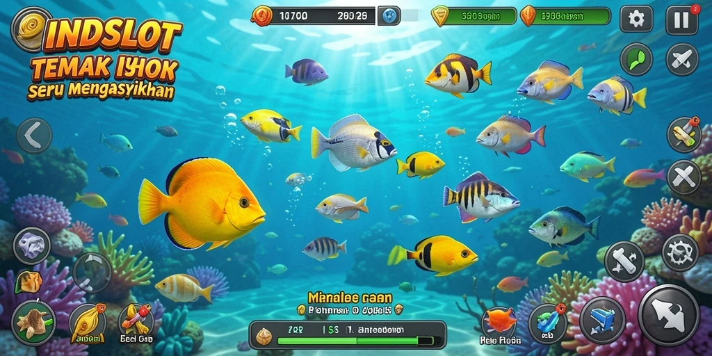 Gameplay seru INDSLOT saat menangkap ikan berwarna-warni.