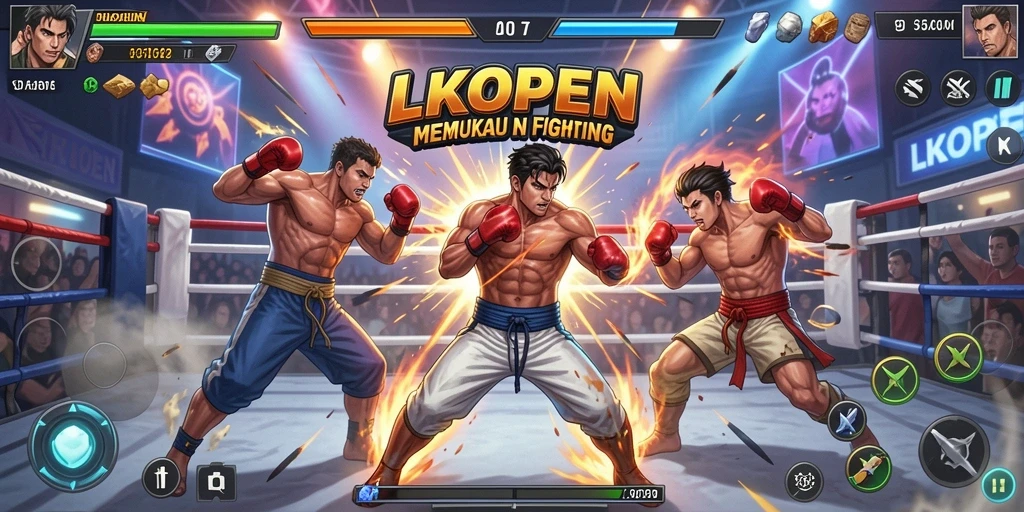 Tampilan aksi seru dalam game Fighting LKOPEN.
