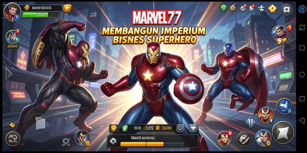Screenshot gameplay MARVEL77 menampilkan bisnis superhero yang berkembang.