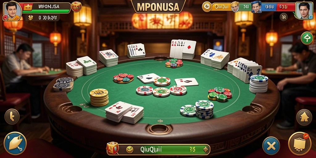 Tampilan screenshot gameplay QiuQiu MPONUSA yang seru dan menantang.