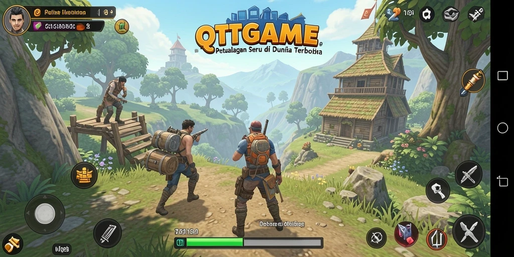 Tampilan gameplay QTGAME dengan kebebasan eksplorasi yang luas.