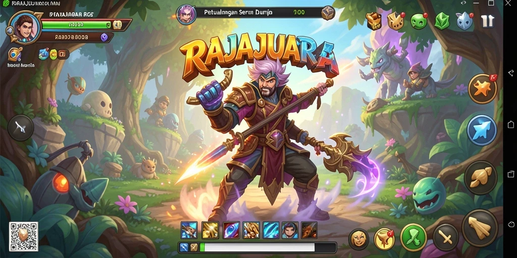 Tampilan gameplay menakjubkan dalam RAJAJUARA dengan karakter menonjol.