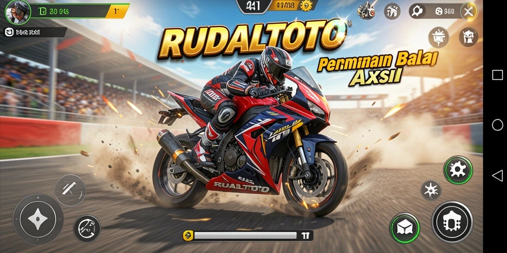 Screenshot gameplay RUDALTOTO yang menampilkan balapan motor yang seru.