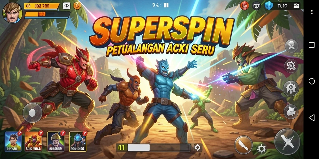 Tangkapan layar gameplay SUPERSPIN yang penuh aksi dan seru.