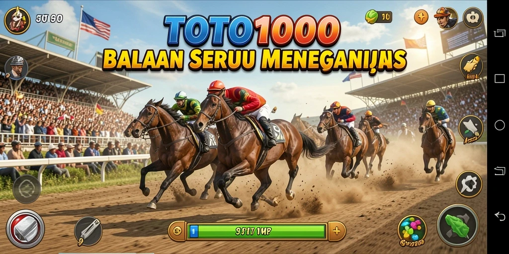 Gameplay TOTO1000 dengan aksi balapan seru di lintasan.